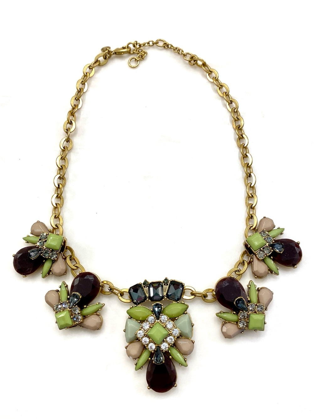 J. Crew Gold-Tone Necklace with Burgundy, Light Green and Nude Accents